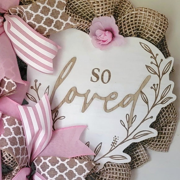 So Loved Wreath Deco Mesh Bows Farmhouse Cottage Wedding Engagement Anniversary - Picture 2 of 5